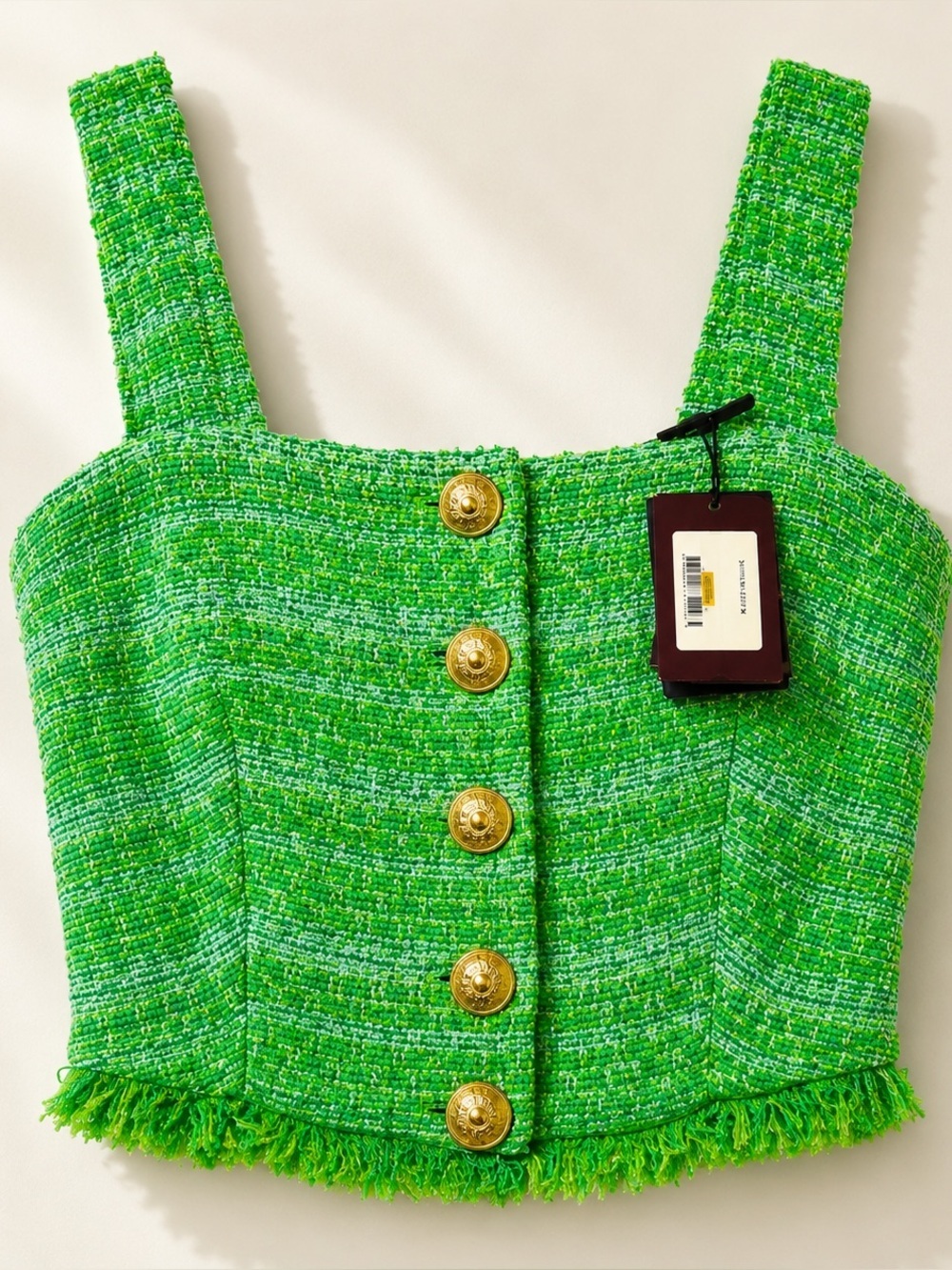 Maje green boucle cropped halter top size 1 NWT